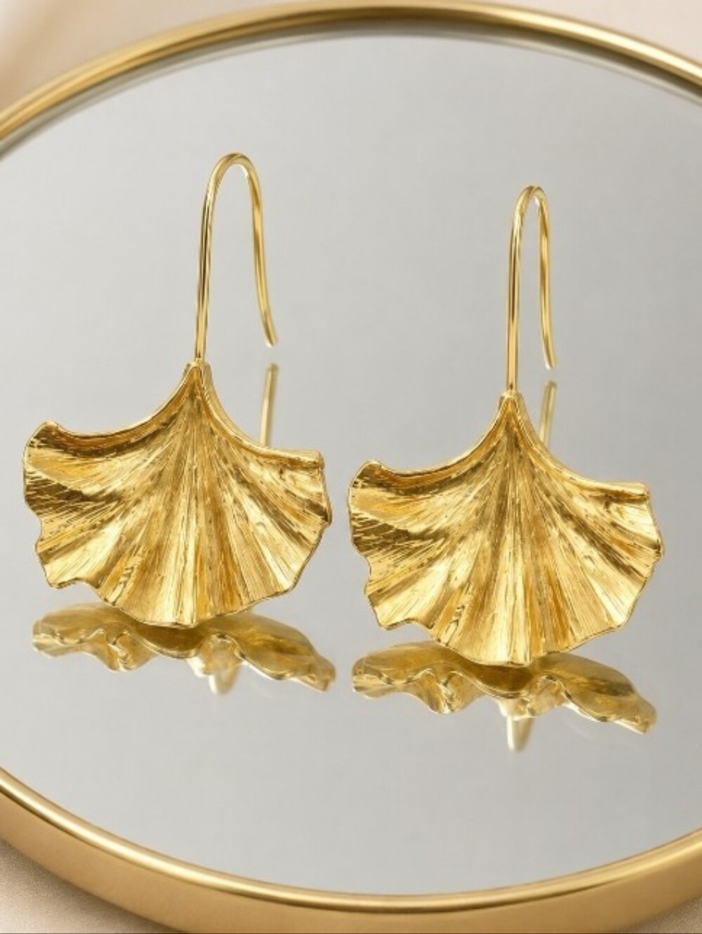 Gold Ginkgo Leaf Drop Earrings
